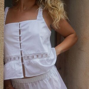 Djerf Avenue Airy Poplin Buttoned Top White Lace